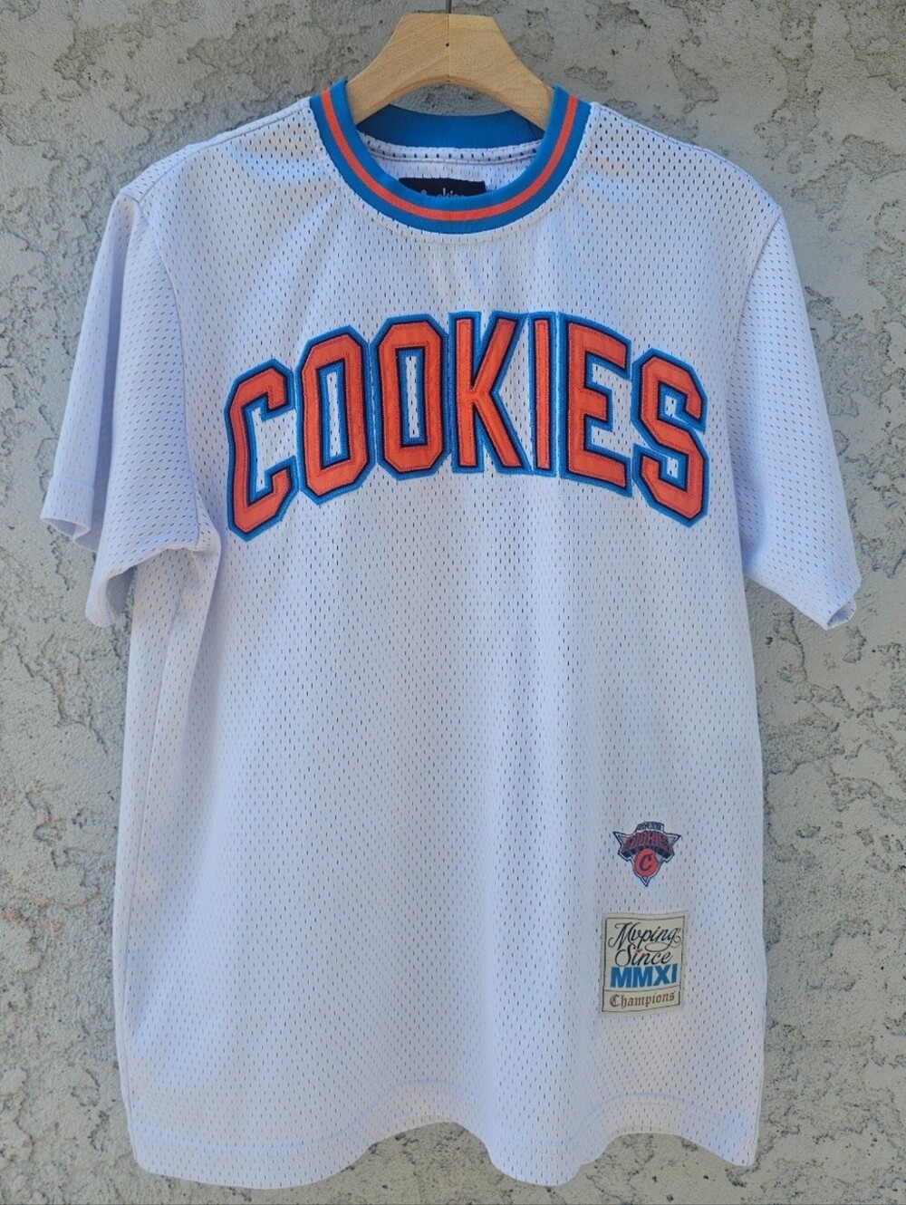 Cookies SF White Mesh Jersey T-Shirt Mens Size S NY Knicks Colors Streetwear